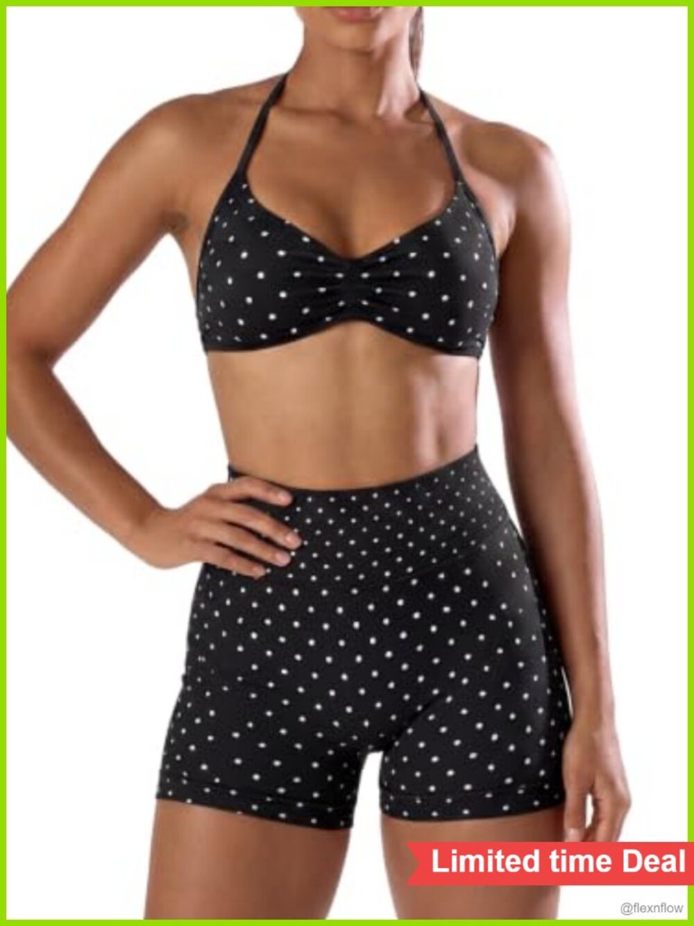 Women's Polka Dot Workout Set 2 Piece Seamless Halter Sports Bra & Biker Shorts